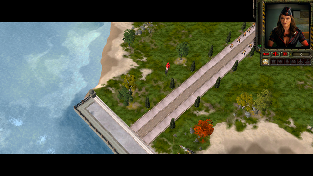 View the full-size Command & Conquer: Red Alert 3 gameplay showing a unit moving beside a coastal road