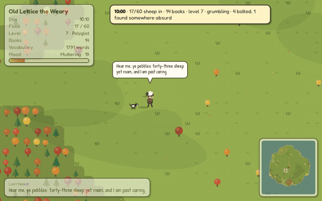 The cursed herder crossing the countryside, carrying sheep and muttering as he works