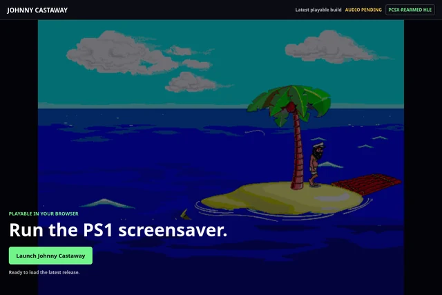 View the full-size Johnny Castaway PS1 web player showing Johnny on his island