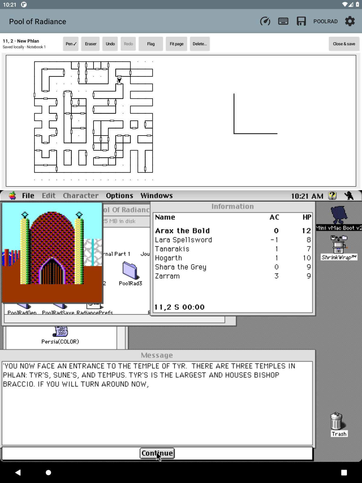 A handwritten flag page with compact title-row tools and twice the sketch height; the original game remains visible below