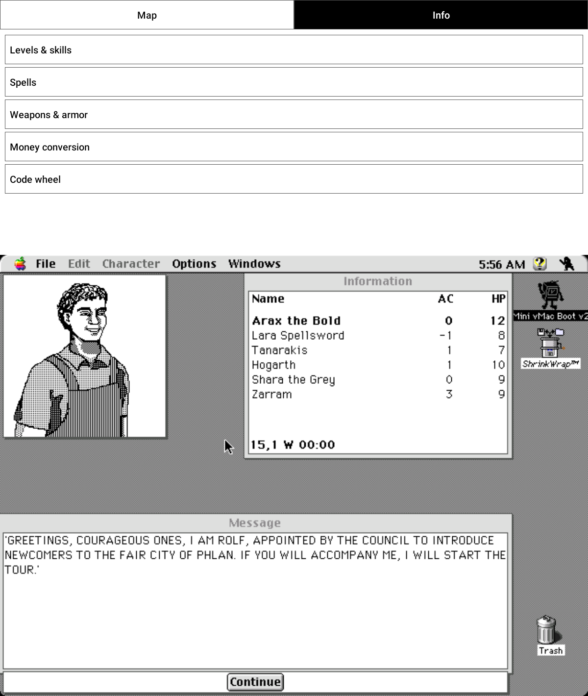 The companion Info tab with offline spell, weapon, level and journal lookups above the running game