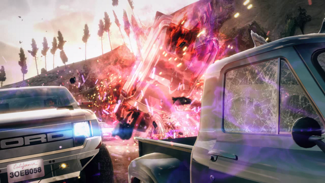 View the full-size Blur gameplay screenshot showing cars colliding in a burst of power-up effects