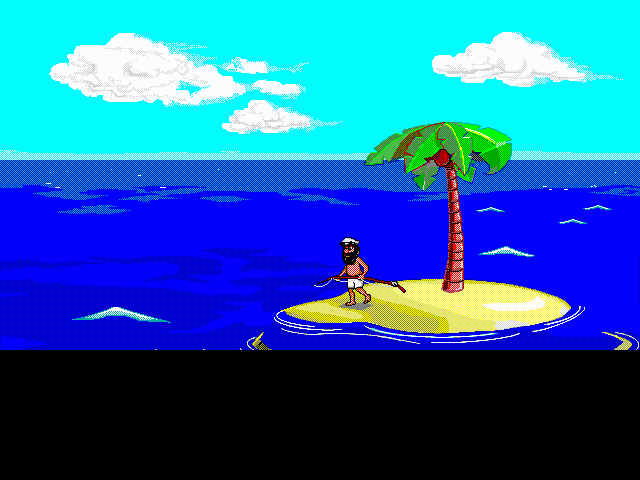 FISHING 1 reference, host capture: Johnny arrives at the shoreline carrying a coiled fishing line.