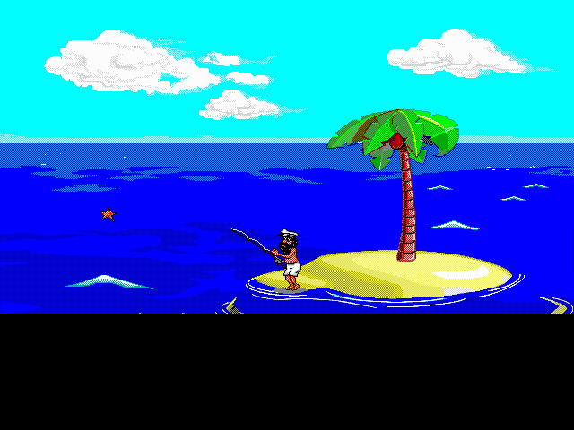 FISHING 1 reference, host capture: Johnny reels in a small red starfish that flies off the line back into the ocean.