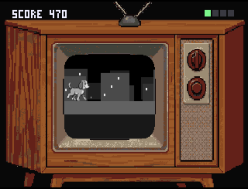 Zoomies gameplay in black and white inside a wooden 1950s television