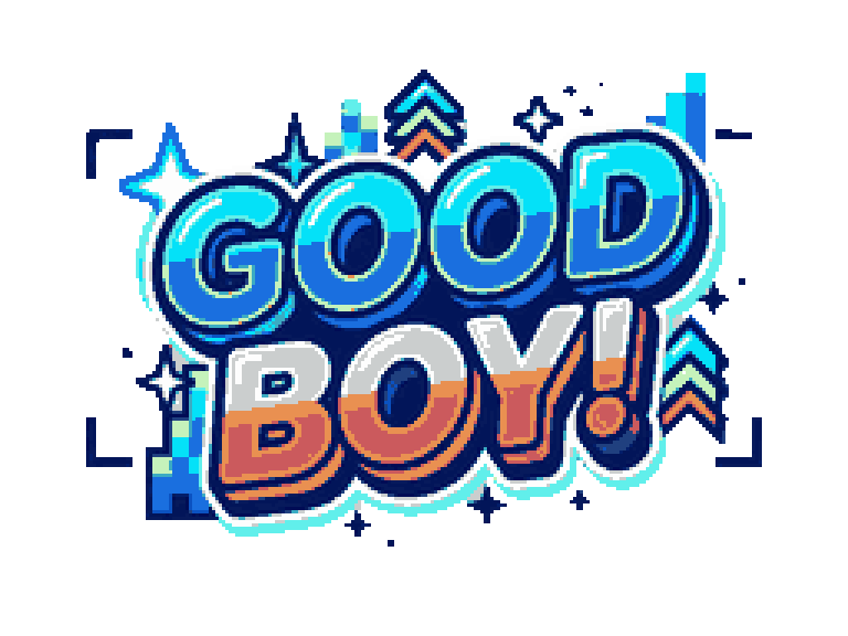 Colorful early-2000s GOOD BOY effect over gameplay