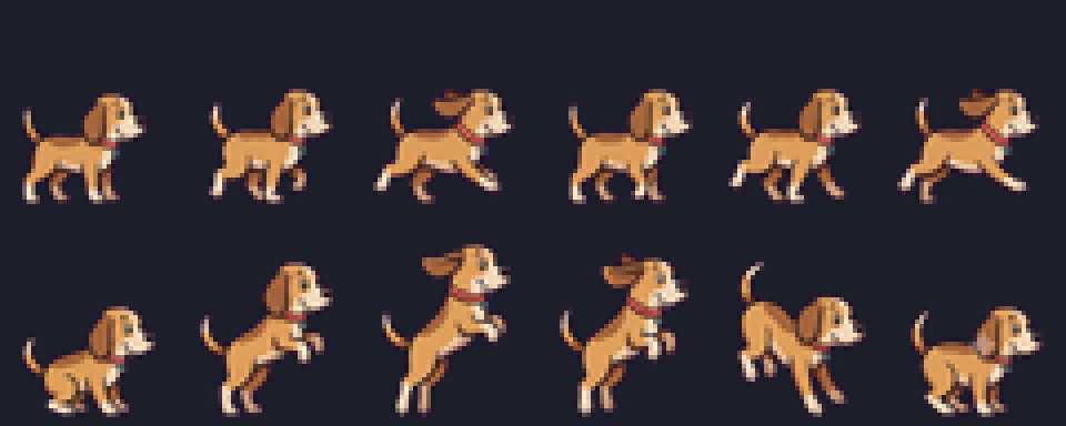 Munchii's 1950s run and jump animation frames
