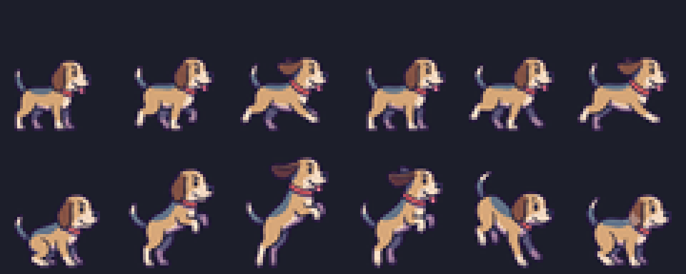 Munchii's 1980s run and jump animation frames
