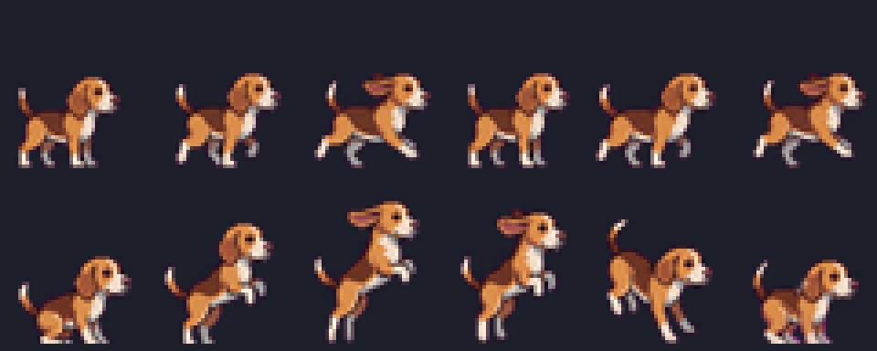 Munchii's modern run and jump animation frames